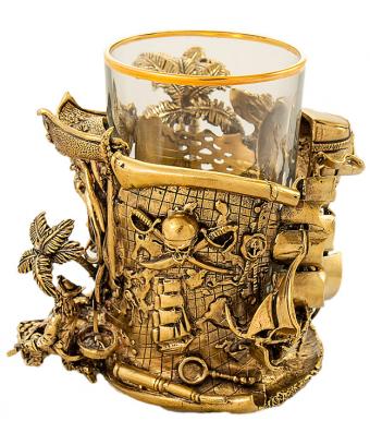 фото товара: Подстаканник латунный "Пираты Карибского моря" со стаканом. Художественное литье