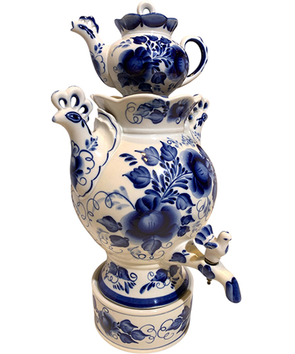 Самовар «Деревенька» 3л электрический. Гжель