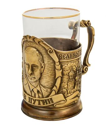 фото товара: Подстаканник латунный "В.В. Путин" со стаканом. Художественное литье