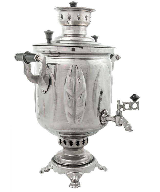 Самовар советский "Кленовые листья" банкой 5 л никелированный на дровах